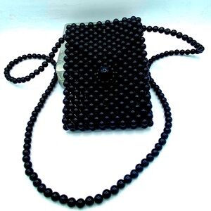 Beaded Black Small Crossbody Bag/Purse iPhone Fits 70s Retro Style